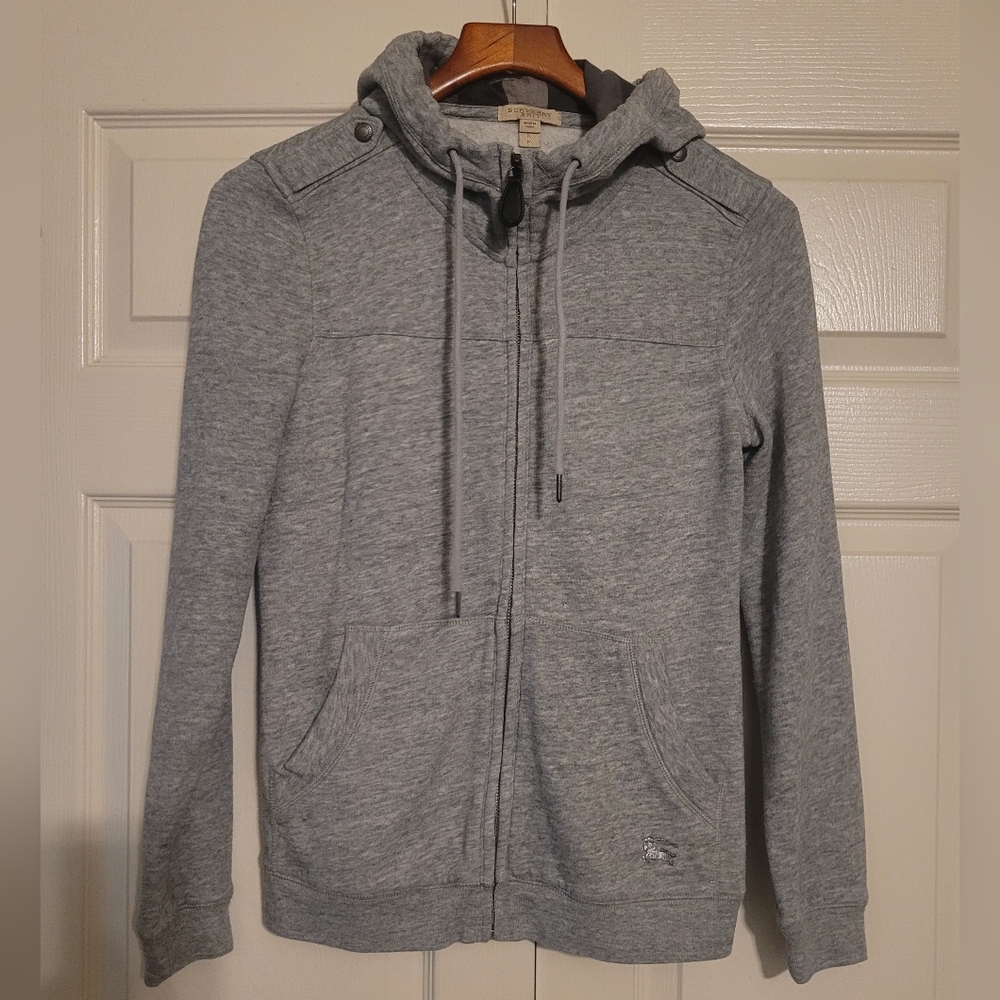 Burberry Gray Zip-Up Hooded Sweater
